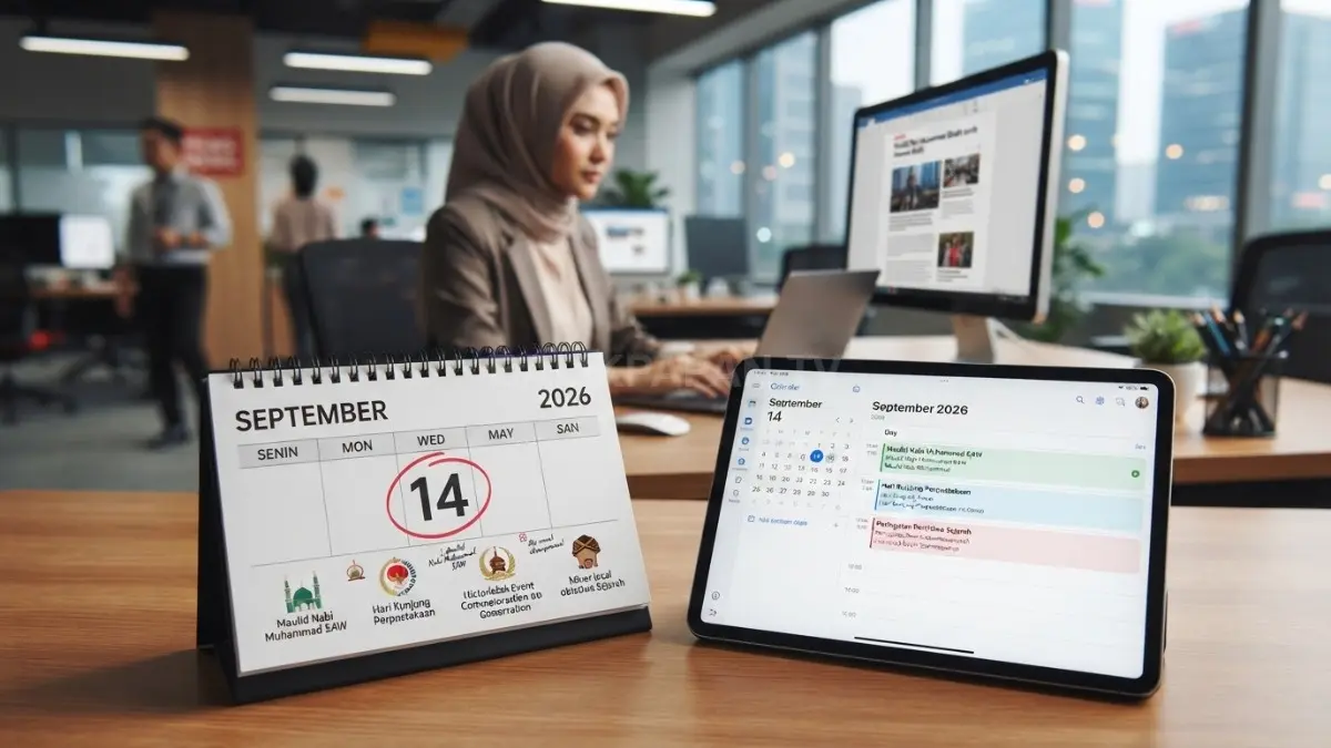 Ilustrasi kalender 14 September 2026 dengan berbagai peringatan sejarah, budaya, dan keagamaan.