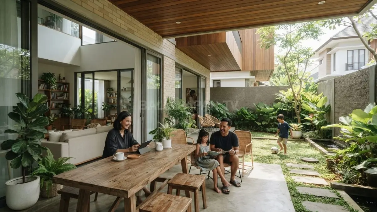 Inspirasi rumah Australia menghadirkan ruang indoor-outdoor, teras teduh, bukaan besar, dan ventilasi alami yang nyaman (BTV/AI)