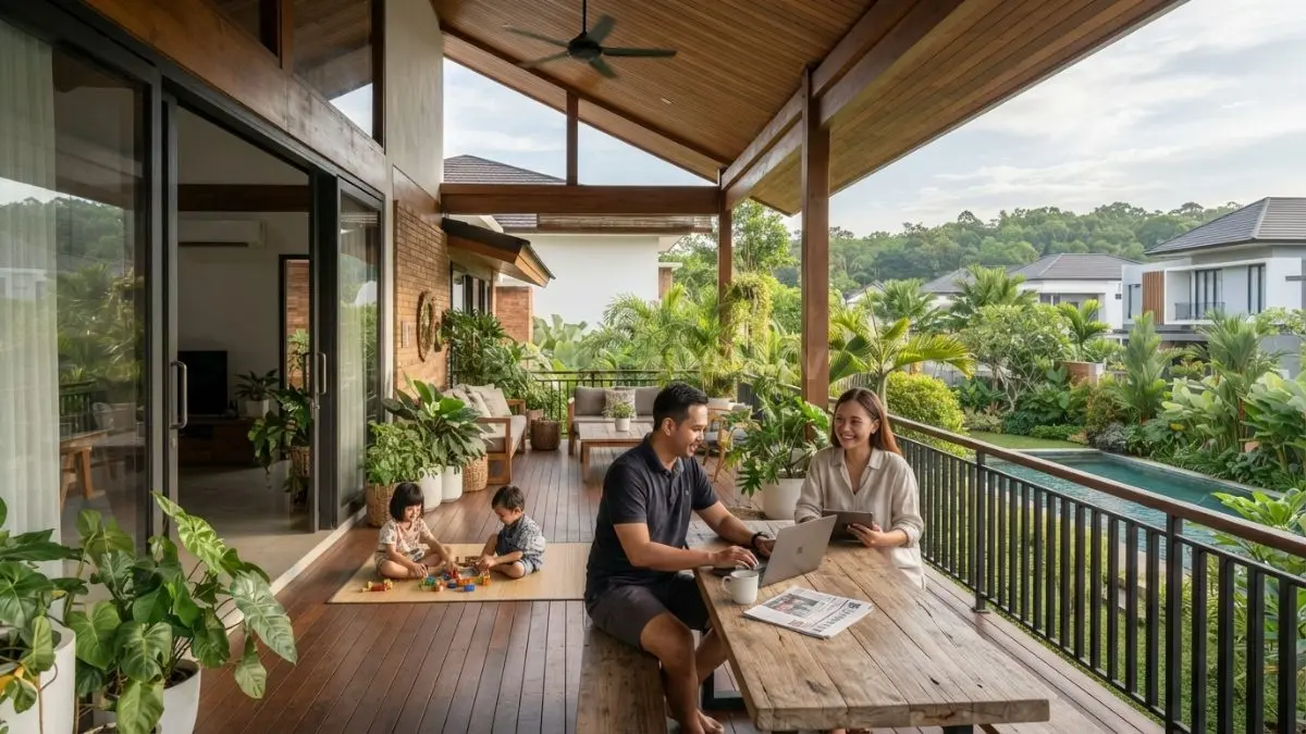 Inspirasi rumah Australia menghadirkan teras lebar, bukaan luas, material natural, dan desain tropis yang adaptif. (BTV/AI)