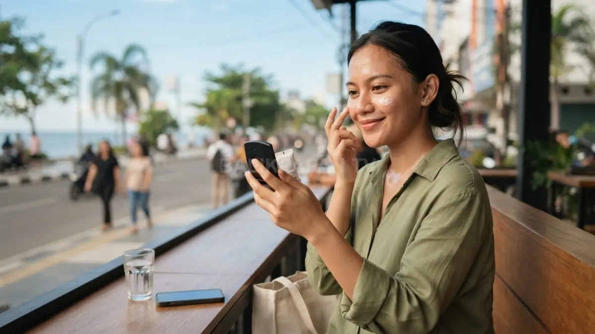 Perawatan kulit sederhana dengan sunscreen membantu melindungi kulit dari paparan sinar ultraviolet saat beraktivitas di luar ruangan. (BTV/AI)