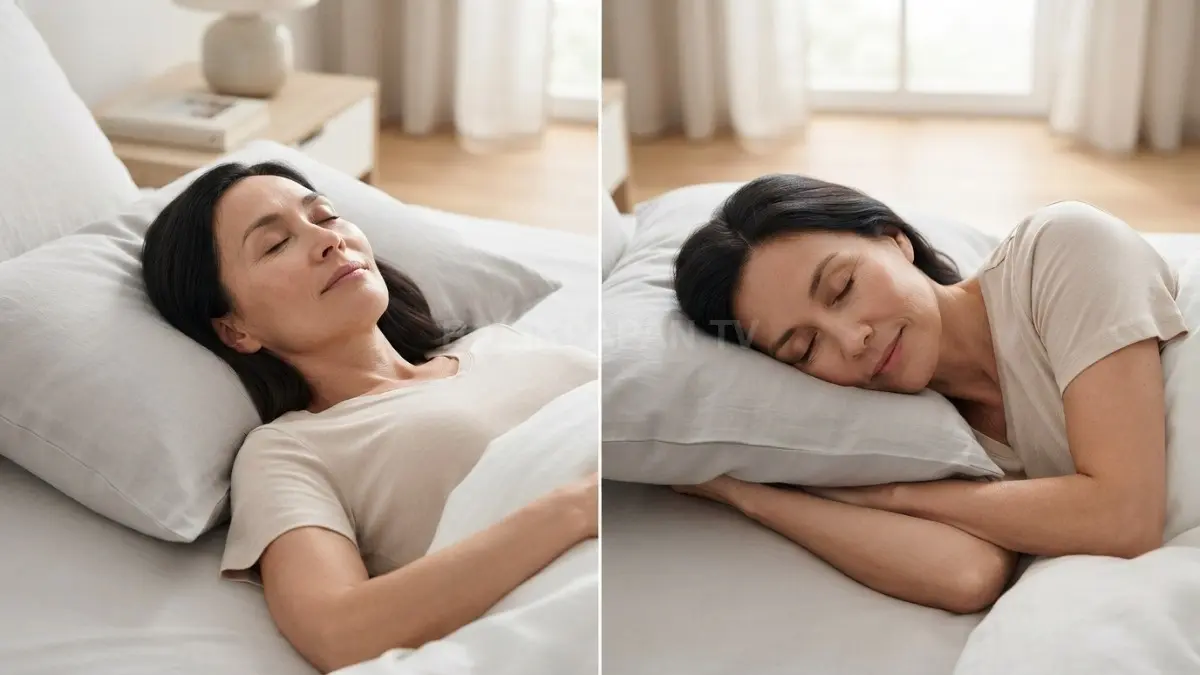 Perbandingan posisi tidur terlentang dan menyamping yang memengaruhi kontak serta tekanan wajah pada bantal. (BTV/Ai)