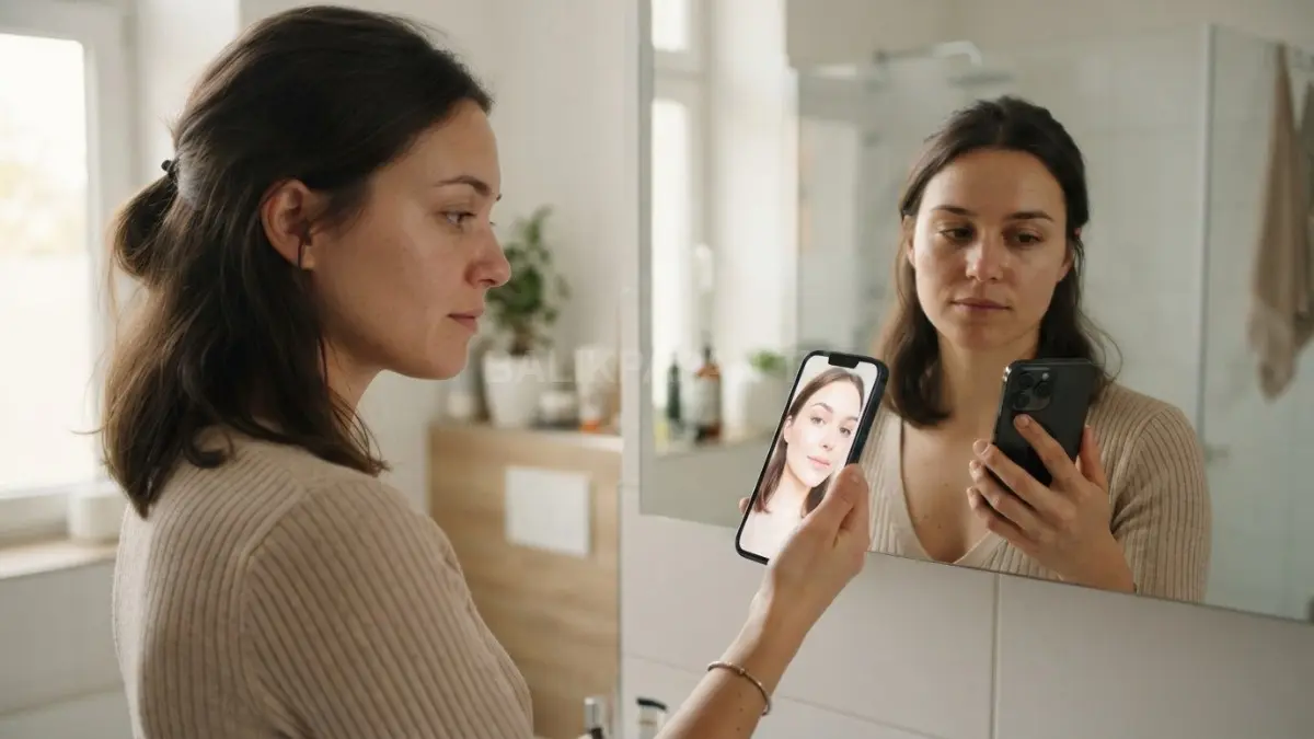Refleksi diri yang merefleksikan perbedaan antara kecantikan alami dengan tampilan gambar berfilter digital. (BTV/Ai)