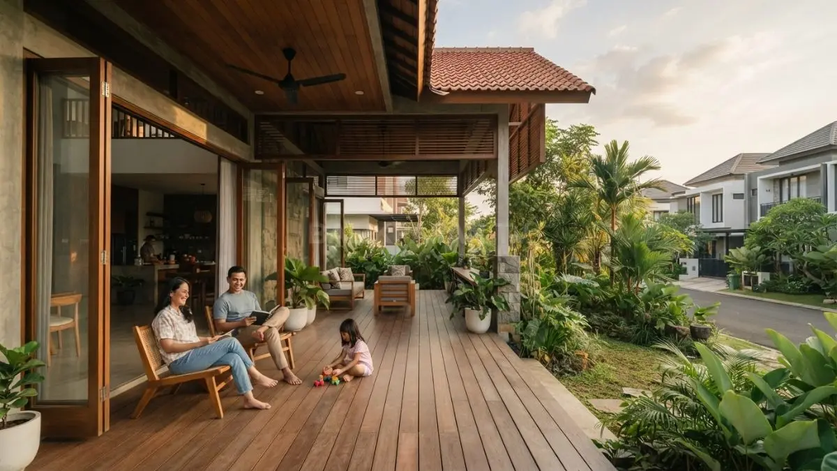 Rumah Australia dengan verandah lebar dan ventilasi silang menghadirkan hunian sejuk, nyaman, dan responsif iklim tropis (BTV/AI)