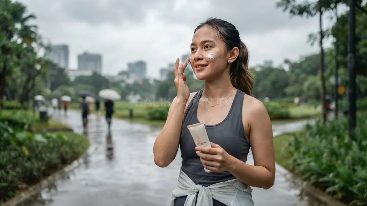 Sunscreen tetap diperlukan saat mendung untuk melindungi kulit dari paparan UV berlebih. (BTV/AI)
