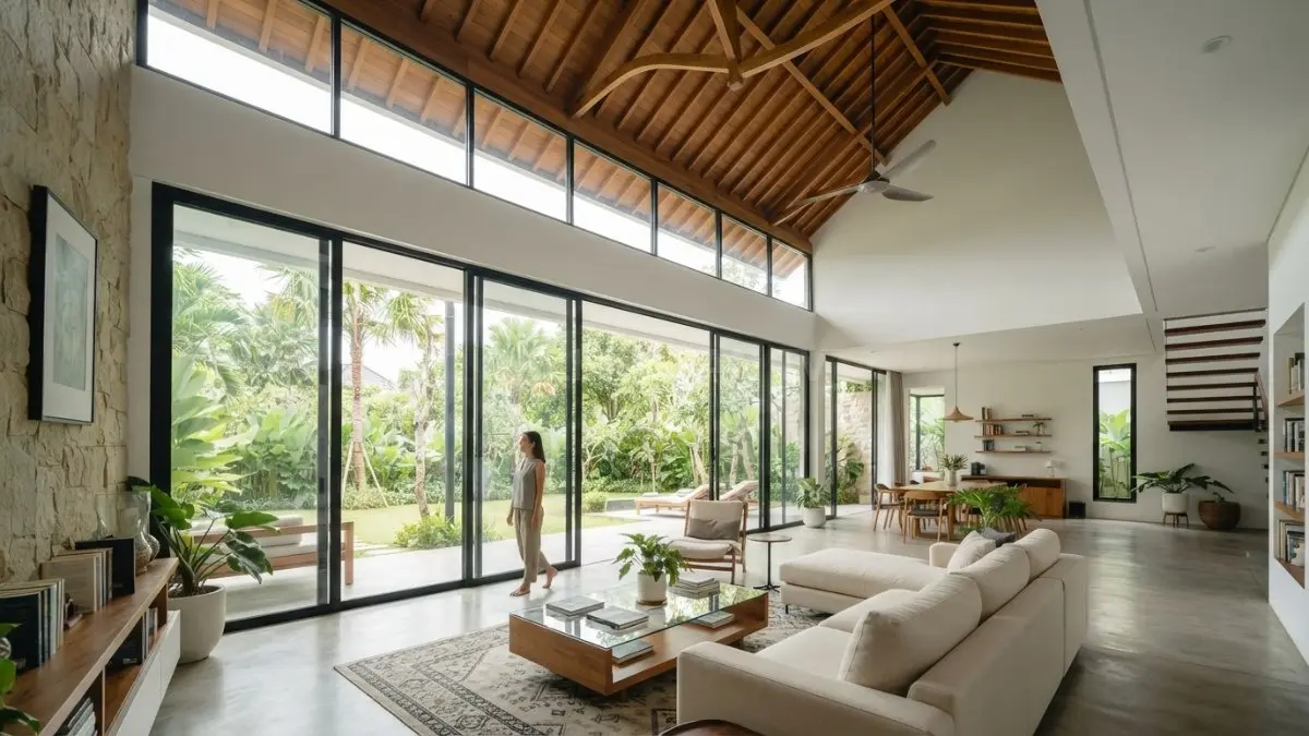 Tinggi langit-langit rumah menciptakan kesan lapang, mendukung cahaya, sirkulasi udara, dan kenyamanan aktivitas keluarga sehari-hari. (BTV/AI)