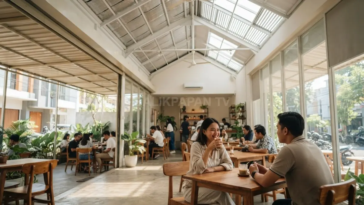 Atap berinsulasi, plafon tinggi, warna terang, dan kanopi membantu menjaga cafe tropis tetap sejuk dan nyaman (BTV/AI).