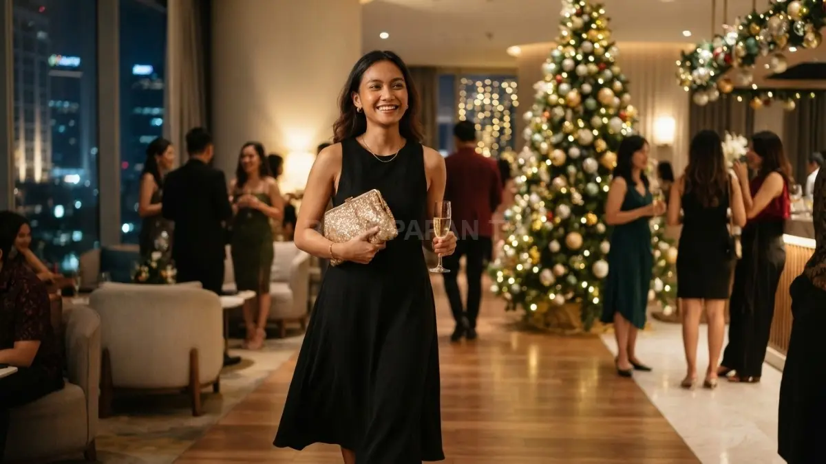 Gold dan silver menghadirkan nuansa Natal elegan melalui aksesori metalik tanpa membuat penampilan terlihat berlebihan. (BTV/AI)