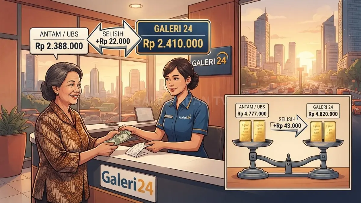 Harga buyback emas 1 gram Galeri 24 lebih tinggi Rp22.000 dibandingkan Antam dan UBS [BTV:AI]