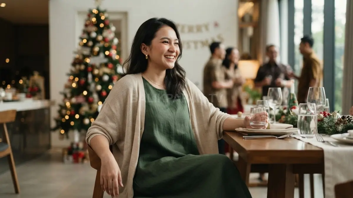 Kenyamanan saat Natal penting; pilih bahan ringan, potongan longgar, dan outer hangat agar tetap stylish (BTV/AI).