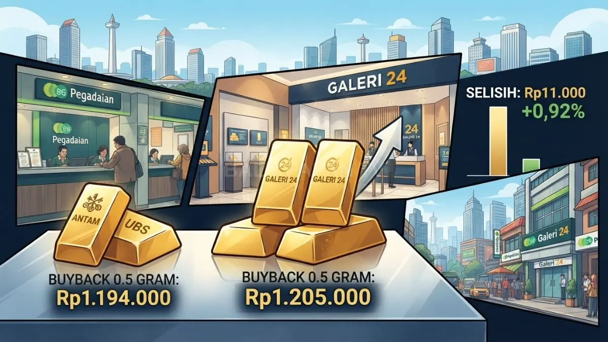 Pegadaian mencatat buyback emas 0,5 gram, Galeri 24 tertinggi dibanding Antam dan UBS Selasa [BTV:AI]
