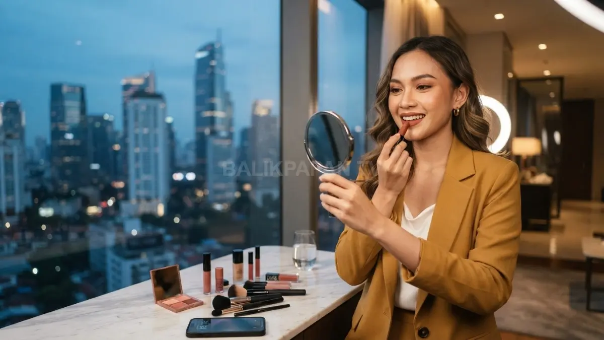 Pilih warna makeup yang selaras dengan outfit Natal agar penampilan terlihat harmonis, elegan, dan memukau (BTV/AI).