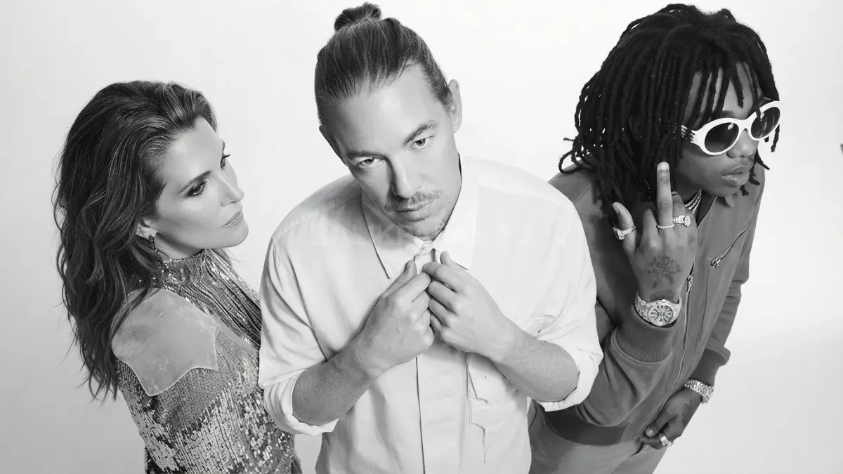 Potret hitam putih penuh gaya dari kolaborasi Ellie Goulding, Diplo, dan Swae Lee. (BTV/Ai)