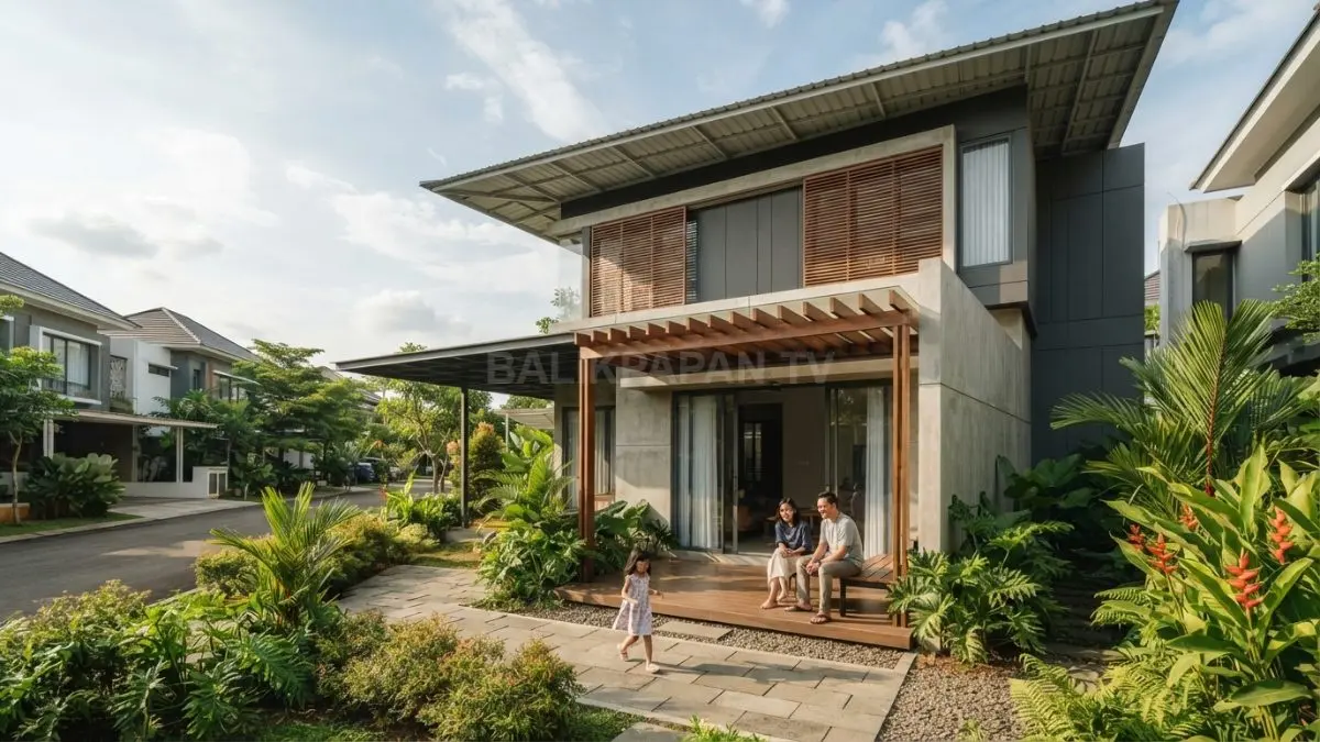 Rumah minimalis bergaya Malaysia memadukan atap lebar, ruang teduh, bukaan luas, dan material tropis modern (BTV/AI)