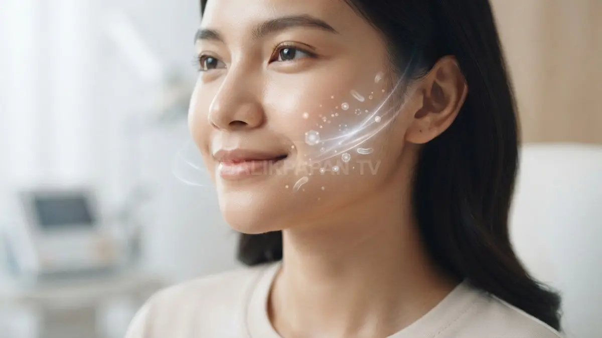 Visualisasi perawatan kulit modern dengan sentuhan sains, menampilkan tekstur kulit sehat, halus, dan bercahaya. (BTV/Ai)