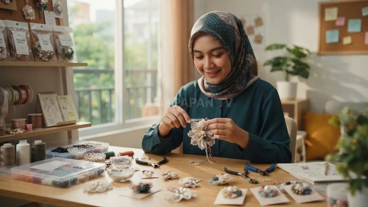 Bros handmade dan aksesori hijab menawarkan peluang usaha kreatif melalui desain cantik, praktis, personal, ekonomis. (BTV/AI)