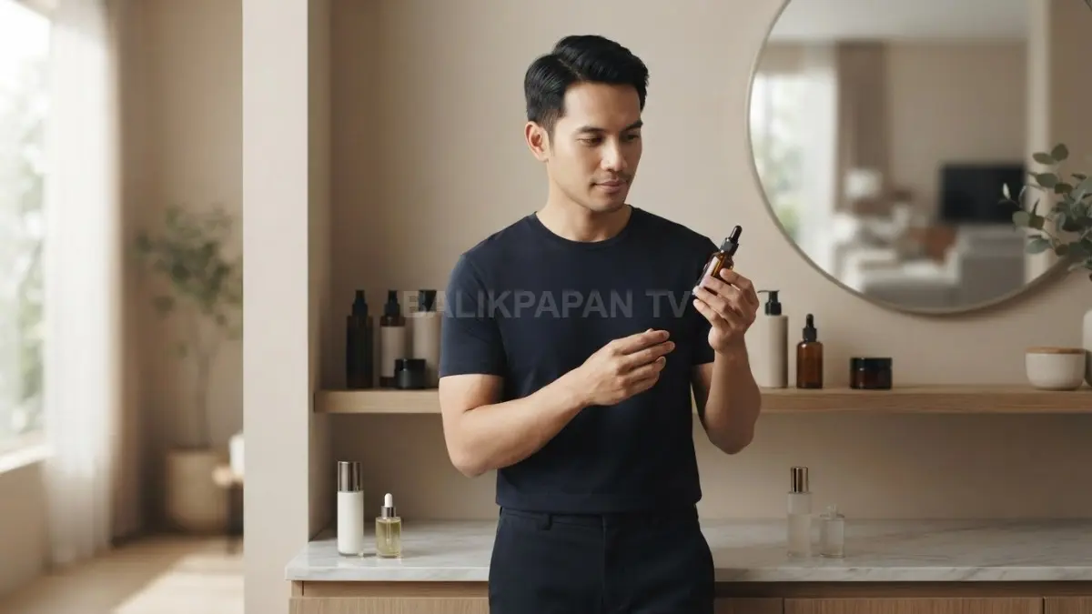 Edukasi perawatan kulit pria tentang pemilihan produk tepat sesuai kebutuhan, bukan sekadar ketebalan. (BTV/Ai)