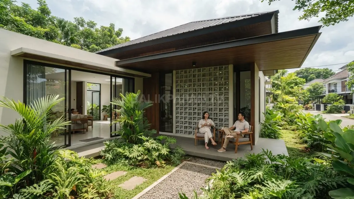 Enam inspirasi rumah Kamboja tropis menghadirkan teras teduh, courtyard, ventilasi alami, dan material sederhana. (BTV/AI)