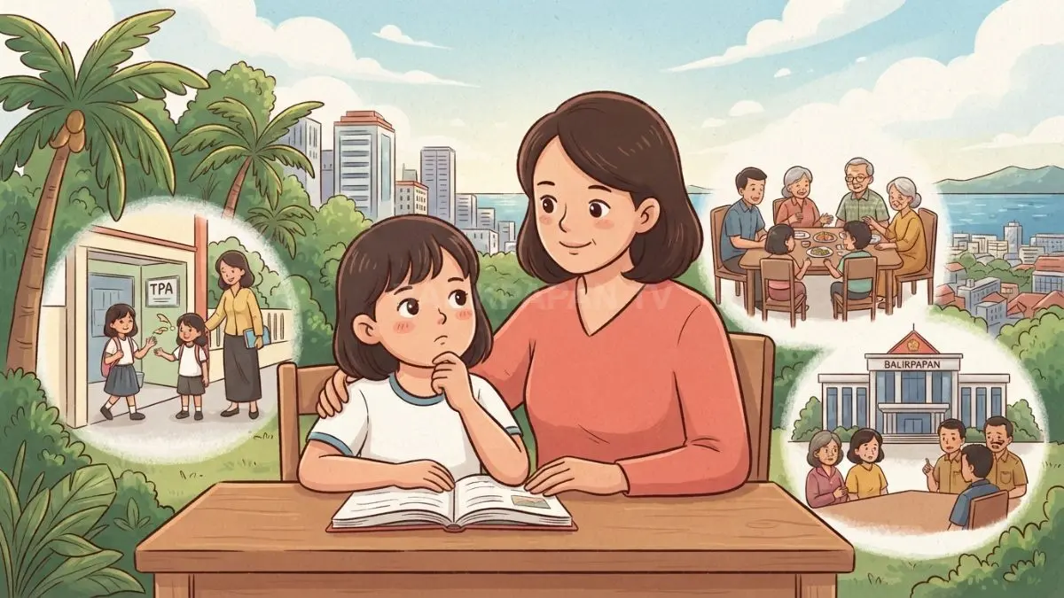 Ilustrasi: Ibu mendampingi anak belajar sebagai gambaran pentingnya pengawasan dan perlindungan anak di rumah bersama. (BTV/AI)