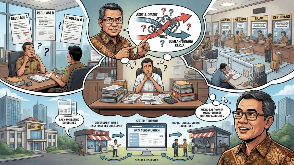 Ilustrasi perbedaan definisi UMKM menyulitkan pemetaan usaha, sinkronisasi data, dan penyederhanaan administrasi perpajakan nasional [BTV:AI]