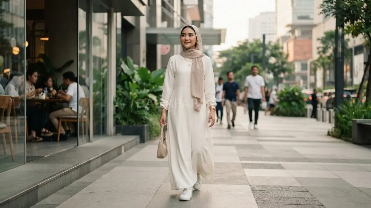 Ivory, Elegan dan Mudah Dipadukan untuk Gaya Minimalis yang Anggun dengan Hijab Senada (BTV/AI).
