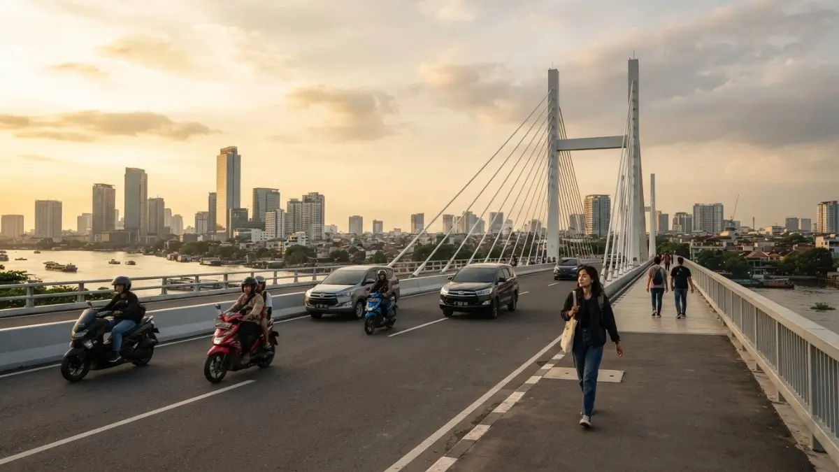 Jembatan lurus tetap menarik melalui proporsi, kesederhanaan, kekuatan visual, dan harmoni lanskap modern efisien BTV/AI