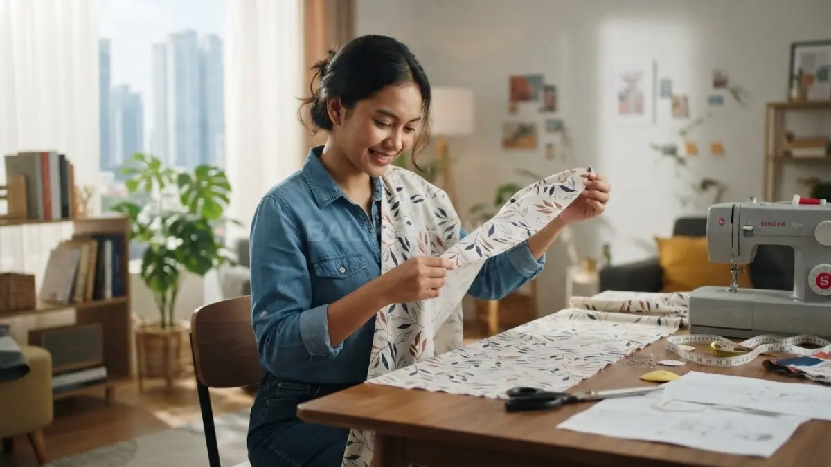 Kain sisa 1,5 meter dapat diubah menjadi selempang atau rok pendek untuk gaya baru. (BTV/AI)