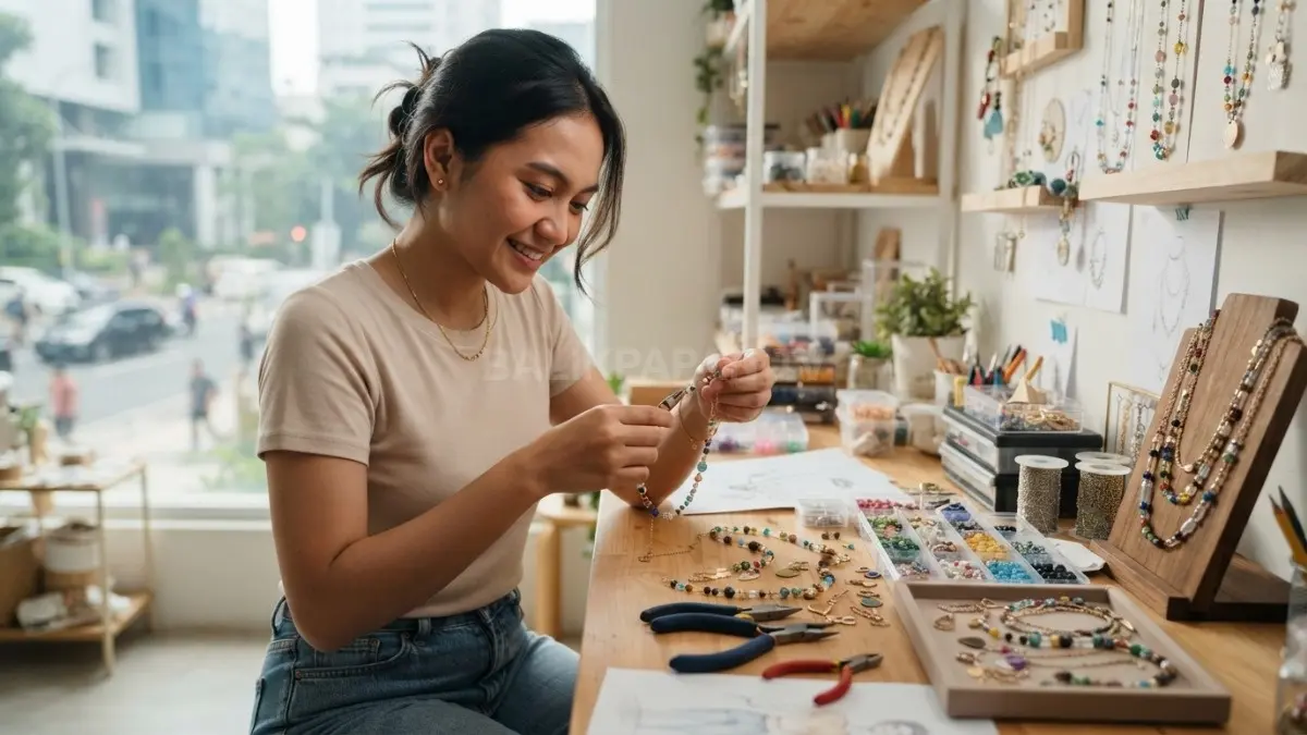 Kalung handmade membuka kreativitas melalui manik-manik, liontin, rantai, dan desain personal yang menarik serta unik. (BTV/AI)