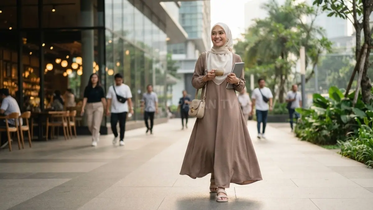 Mocha, warna hangat nan elegan, cocok dipadukan dengan hijab cream, beige, dan latte untuk tampilan berkelas (BTV/AI).
