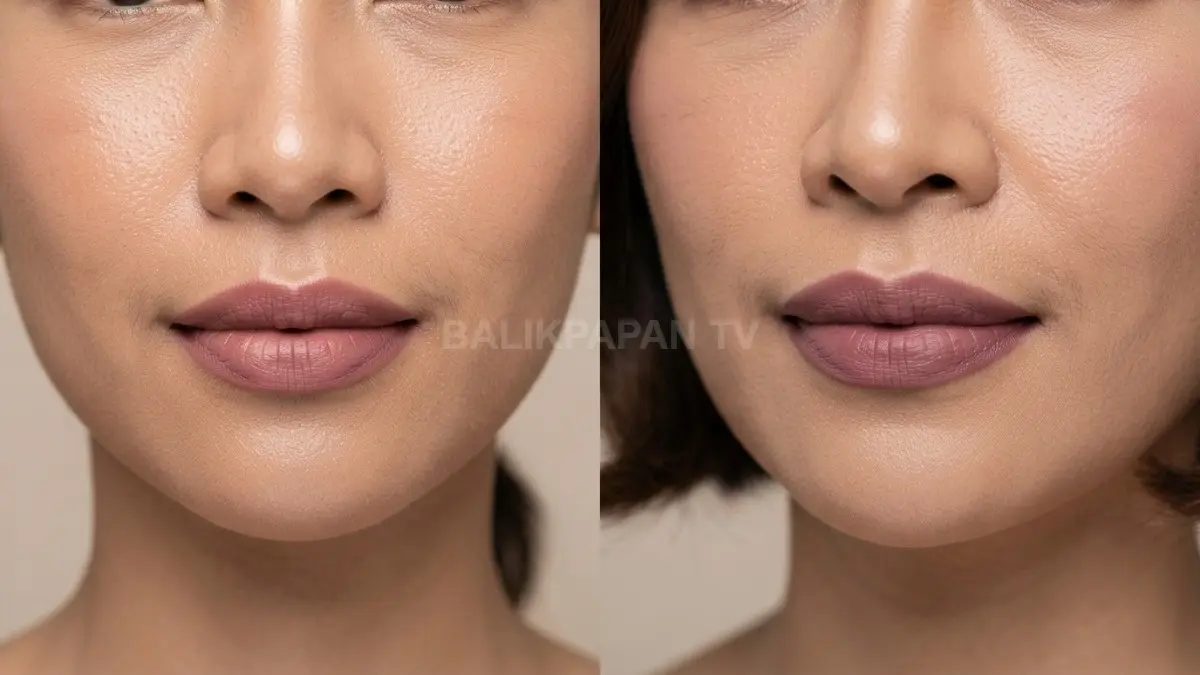 Perbandingan warna lipstik serupa pada dua bibir berbeda, memperlihatkan perbedaan undertone yang natural dan indah. (BTV/Ai)
