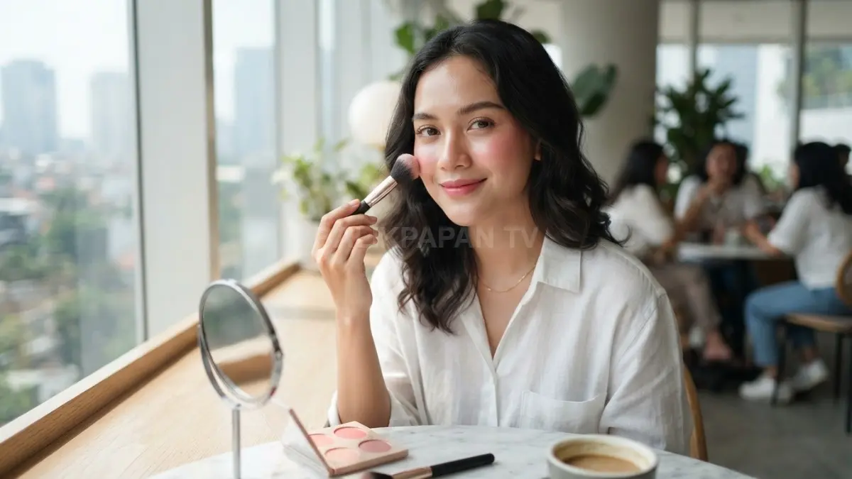 Blush lembut menghadirkan pipi merona natural dengan pilihan warna soft pink, peach, dan muted rose yang manis. (BTV/AI)