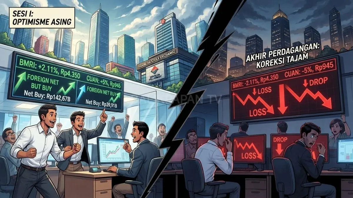 BMRI dan CUAN sempat diburu asing, tetapi berbalik melemah hingga penutupan perdagangan Kamis [BTV:AI]