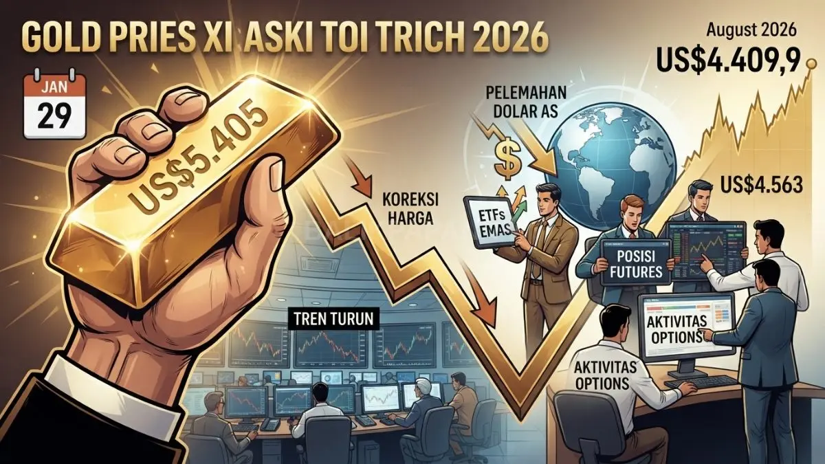 Harga emas mencetak rekor US$5.405 per troy ounce sebelum terkoreksi dan menguat Agustus 2026 [BTV:AI]