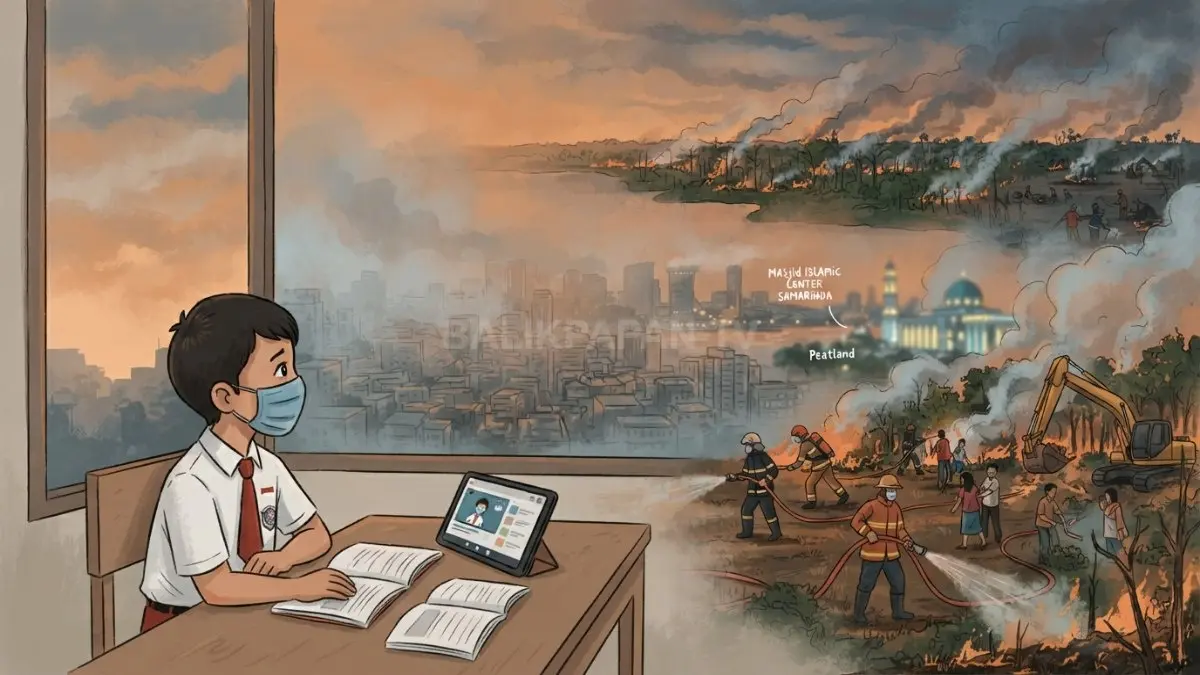 Ilustrasi Kualitas udara Samarinda memburuk akibat karhutla, pembelajaran tatap muka dialihkan menjadi PJJ hingga Sabtu. (BTV/AI)