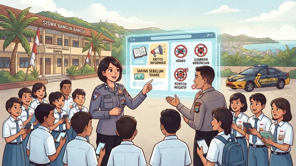 Ilustrasi Pelajar diingatkan menyaring informasi, menghindari hoaks, ujaran kebencian, dan konten negatif di ruang digital. (BTV/AI)