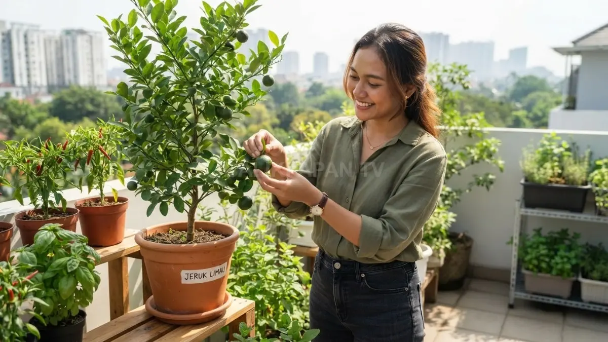 Jeruk limau melengkapi kebun sambal rumahan sebagai sumber rasa asam yang bisa dipanen langsung dari tanaman. (BTV/AI)