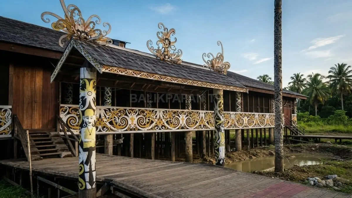 Ketinggian rumah panggung Kalimantan berbeda sesuai lingkungan, tradisi, kebutuhan komunitas, dan karakter arsitektur daerah setempat (BTV/AI)
