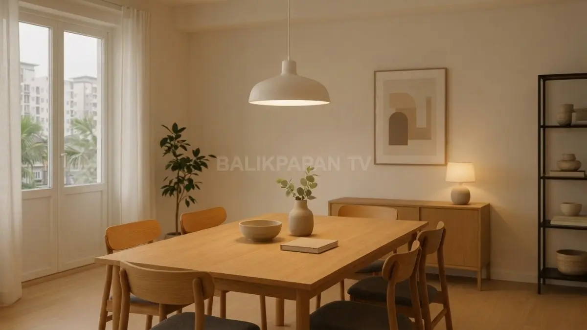 Lampu gantung warm white membuat ruang makan terasa hangat, nyaman, dan menjadi pusat berkumpul keluarga. (BTV/AI)