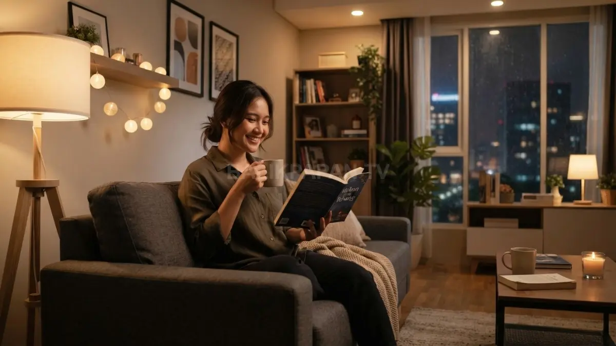 Lampu warm white membuat rumah terasa hangat, nyaman, rileks, dan cozy melalui penataan cahaya tepat (BTV/AI).