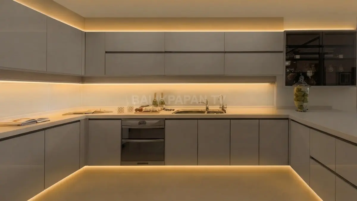 LED strip warm white di area tepat menciptakan cahaya lembut dan suasana cozy tanpa berlebihan (BTV/AI).