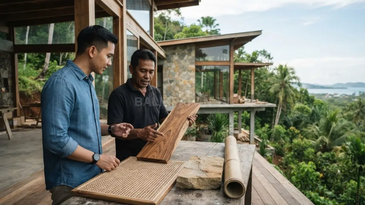 Material lokal memperkuat karakter rumah melalui tekstur, keterampilan, identitas budaya, dan hubungan dengan lingkungan sekitar. (BTV/AI)