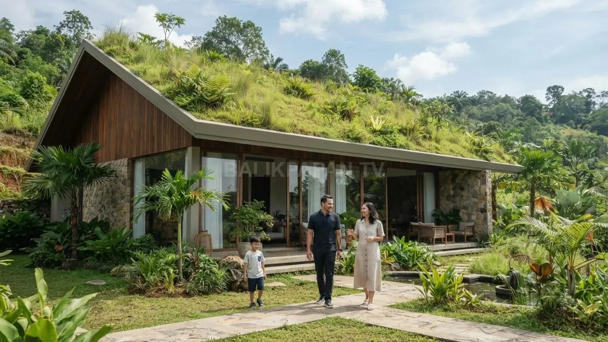 Rumah bergaya Islandia memadukan atap hijau, material natural, dan lanskap untuk menciptakan hunian harmonis (BTV/AI)