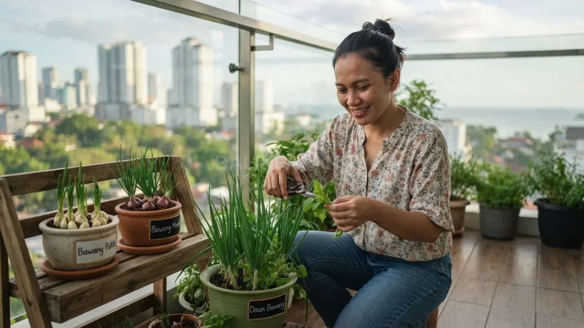 Sisa daun bawang, bawang merah, dan bawang putih bisa ditumbuhkan kembali menjadi kebun mini di rumah. (Sumber: Balikpapan TV)