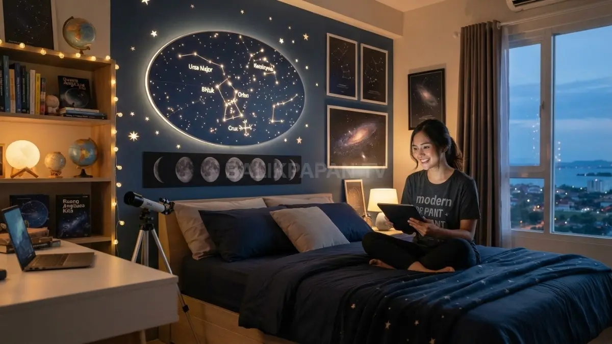 Peta rasi bintang menjadi dekorasi utama, menciptakan suasana langit malam yang elegan dan misterius. (BTV/AI)