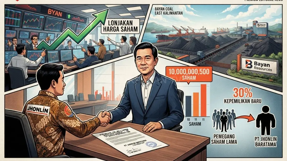 Rencana pengalihan 30 persen saham BYAN kepada Jhonlin Baratama mengubah komposisi kepemilikan Bayan Resources. [BTV:AI]