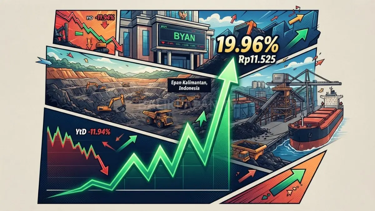 Saham BYAN melonjak hampir 20% dalam sehari, tetapi masih terkoreksi secara tahunan sejak awal tahun [BTV:AI]