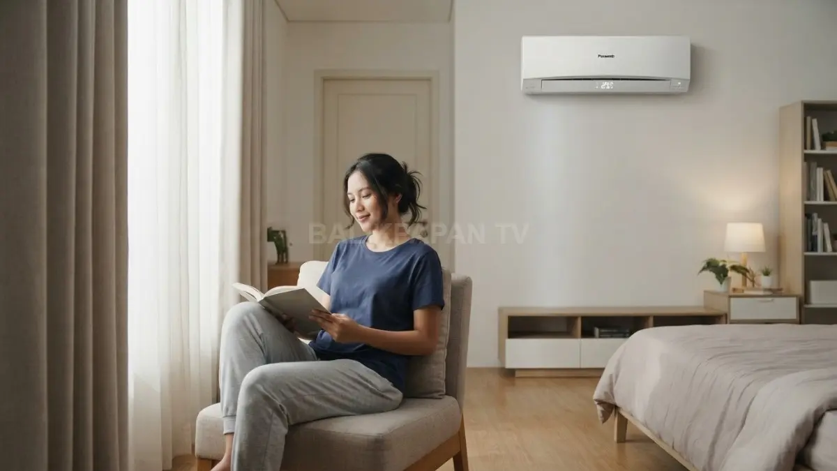 Suasana kamar sejuk dengan penggunaan AC efisien pada suhu ideal untuk kenyamanan rumah. (BTV/Ai)