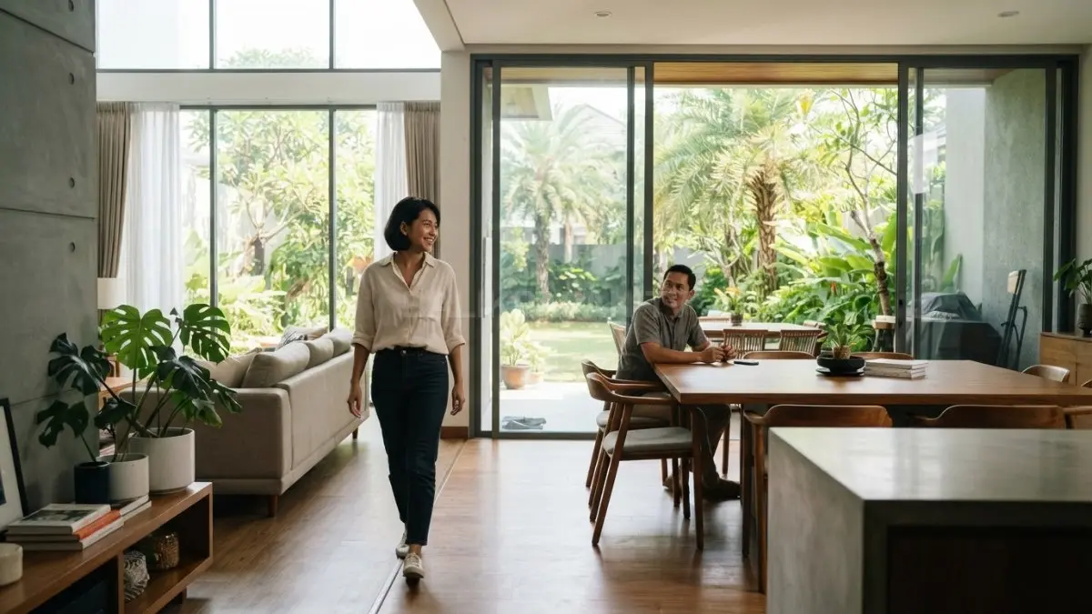 Bukaan pintu dan jendela mengarahkan langkah, menghubungkan ruang, serta membentuk pola interaksi penghuni rumah. (BTV/AI)