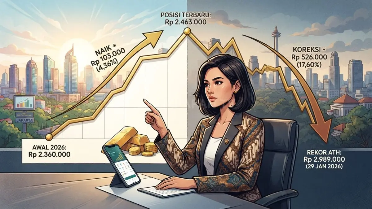 Harga buyback Antam masih naik dari awal tahun, tetapi terkoreksi tajam dari rekor tertinggi Januari [BTV:AI]