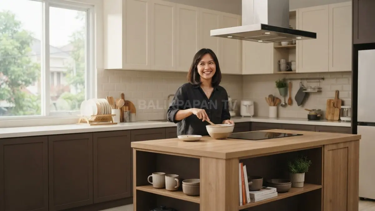 Kabinet Mocha Mousse dapat menjadi titik fokus dapur, dipadukan warna terang agar ruangan tetap hangat, modern, dan terasa luas (BTV/AI)