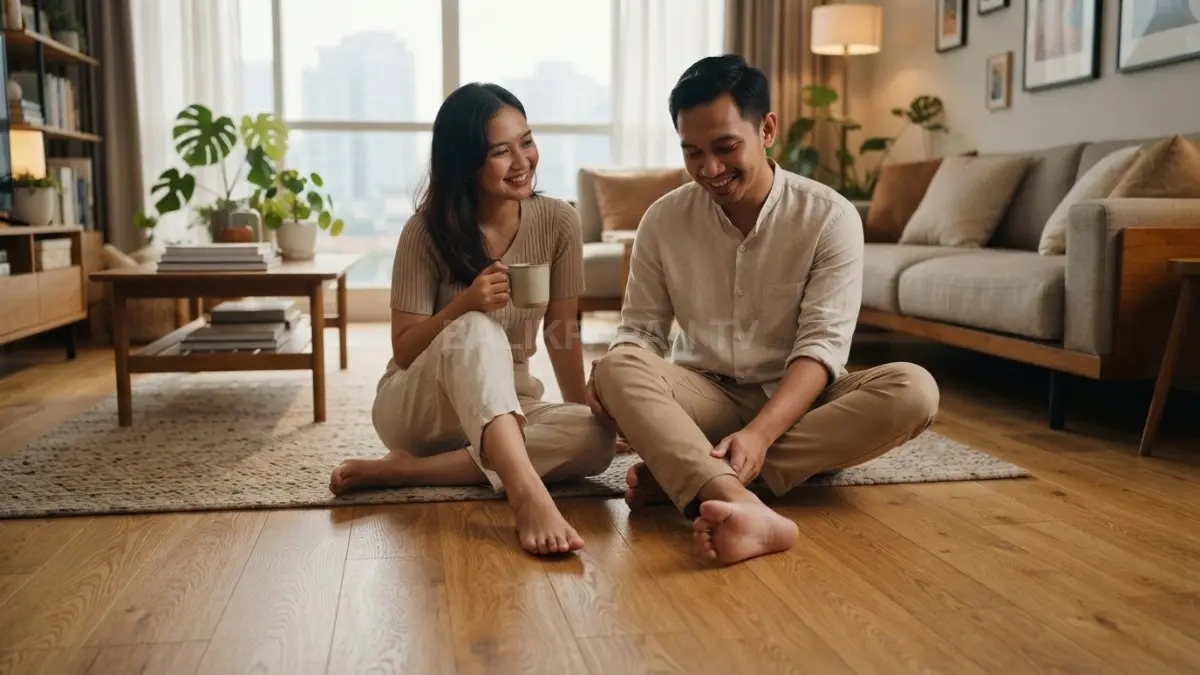 Lantai kayu menghadirkan kesan hangat melalui warna, serat, tekstur, aroma, dan karakter permukaannya di rumah. (BTV/AI)